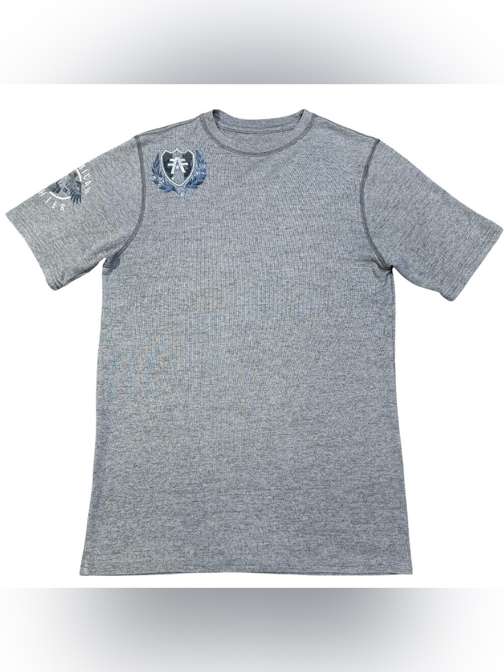 Vintage Y2K American Fighter Tee Shirt Men’s Medium Muscle Tee Grey/Blue Fitted